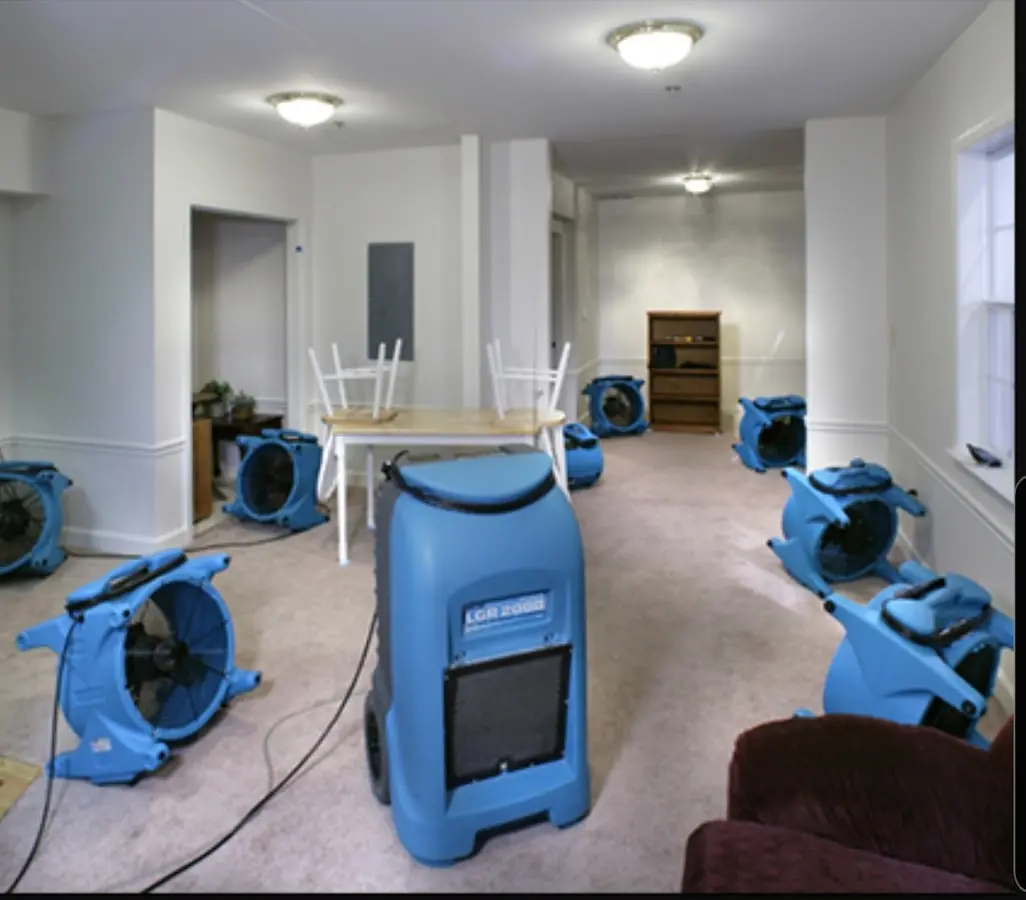 Air movers and dehumidifier setup for Water Extraction & Removal in Cheviot