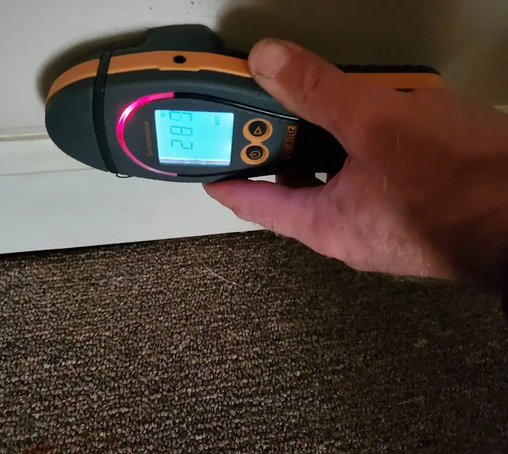 Moisture detection at baseboard during Storm Damage Restoration in Cheviot